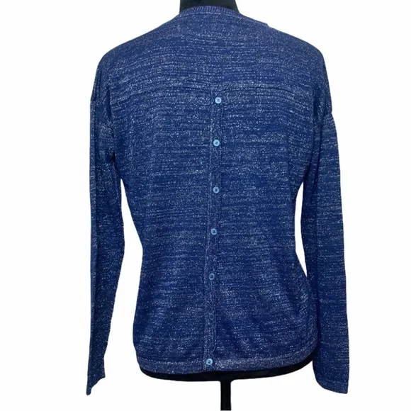 MNG MANGO Blue Sparkly Silver Metallic Thread Long Sleeve Womens Top Size L - Picture 5 of 12